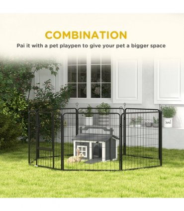 Rabbit Hutch Light Grey Fir Wood 61L x49.5W x53.5Hcm Two Rooms Openable Roof