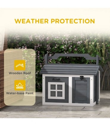 Rabbit Hutch Light Grey Fir Wood 61L x49.5W x53.5Hcm Two Rooms Openable Roof
