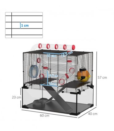 Hamster Cage PawHut w/ Tubes, Ramps, Platforms, Hut, 60 x 40 x 57cm