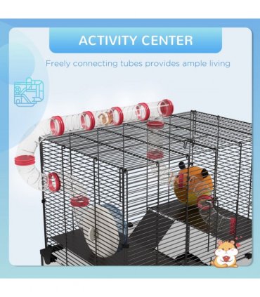 Hamster Cage PawHut w/ Tubes, Ramps, Platforms, Hut, 60 x 40 x 57cm