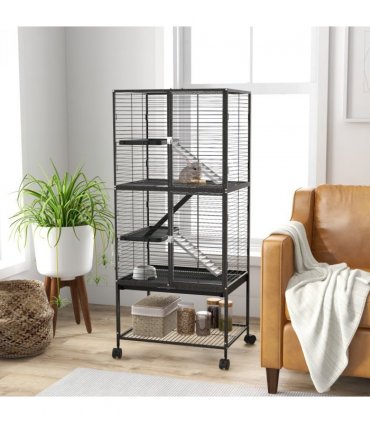 Small Animal Cage Charcoal Grey 136H x 61.5L x 45.5Wcm 4-Tier Rolling Cage