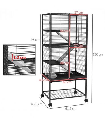 Small Animal Cage Charcoal Grey 136H x 61.5L x 45.5Wcm 4-Tier Rolling Cage