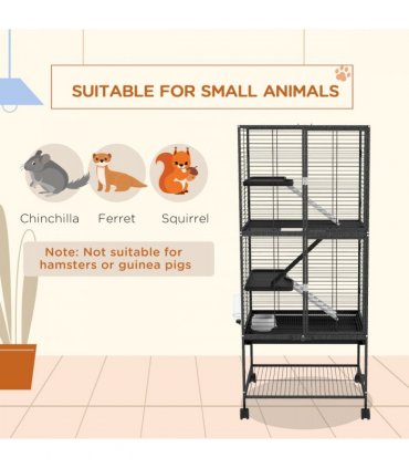 Small Animal Cage Charcoal Grey 136H x 61.5L x 45.5Wcm 4-Tier Rolling Cage