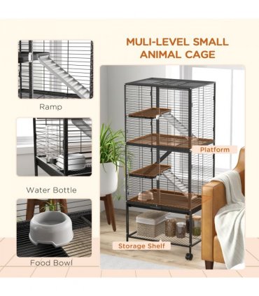 Small Animal Cage Charcoal Grey 136H x 61.5L x 45.5Wcm 4-Tier Rolling Cage