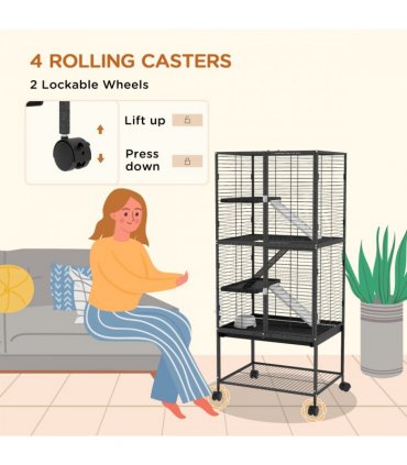 Small Animal Cage Charcoal Grey 136H x 61.5L x 45.5Wcm 4-Tier Rolling Cage
