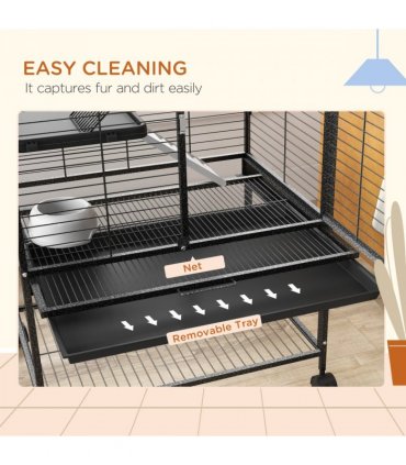 Small Animal Cage Charcoal Grey 136H x 61.5L x 45.5Wcm 4-Tier Rolling Cage