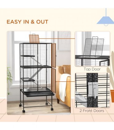 Small Animal Cage Charcoal Grey 136H x 61.5L x 45.5Wcm 4-Tier Rolling Cage