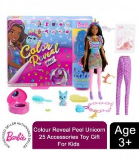 Barbie Colour Reveal Peel Unicorn Doll with 25 Accessories Toy Gift For Kids