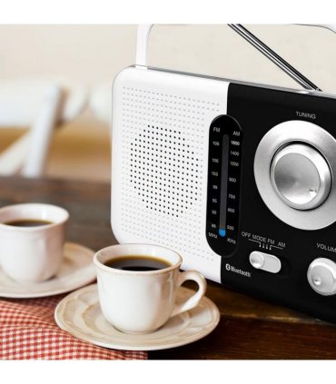 Soundz SZ412 AM/FM Bluetooth Radio with USB Port And SD Card Slot, Black/White