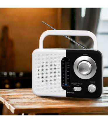Soundz SZ412 AM/FM Bluetooth Radio with USB Port And SD Card Slot, Black/White