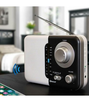 Soundz SZ412 AM/FM Bluetooth Radio with USB Port And SD Card Slot, Black/White