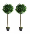 Pair of 120cm (4ft) Plain Stem Artificial Topiary Bay Laurel Ball Trees