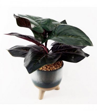 35cm Artificial Ficus Plant with Teal Blue Green Ceramic Planter