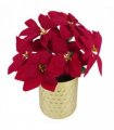 Artificial Christmas Xmas Red Poinsettia 40cm Gold Honeycomb Metal Planter