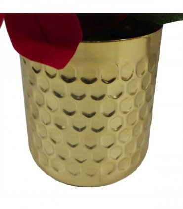 Artificial Christmas Xmas Red Poinsettia 40cm Gold Honeycomb Metal Planter