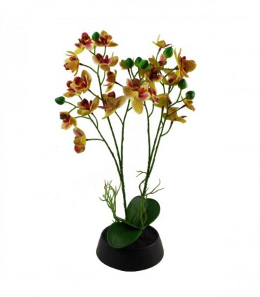 43cm Large Pink Yellow Artificial Orchid in Ceramic Planter