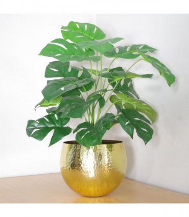60cm Artificial Monstera Plant with Golden Metal Planter Included