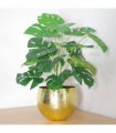 60cm Artificial Monstera Plant with Golden Metal Planter Included