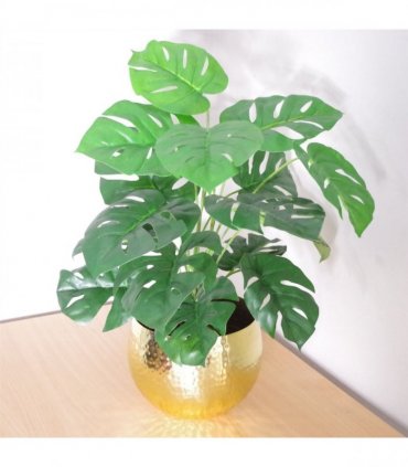 60cm Artificial Monstera Plant with Golden Metal Planter Included