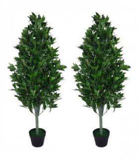 Pair of 120cm (4ft) Artificial Topiary Bay Trees Pyramid Cones - Extra Large