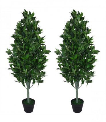 Pair of 120cm (4ft) Artificial Topiary Bay Trees Pyramid Cones - Extra Large