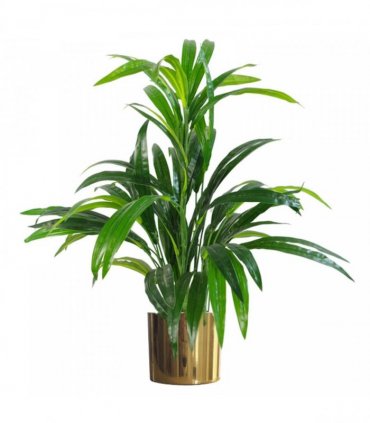65cm Artificial Large Leaf Bamboo Shrub Plant with Gold Metal Planter