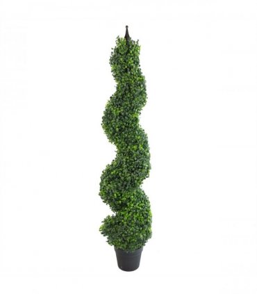 Pair of 120cm (4ft) Tall Artificial Boxwood Tower Trees Topiary Spiral Metal Top