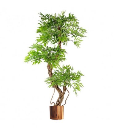 140cm Leaf Realistic Artificial Japanese Fruticosa Ficus Tree, Green Copper