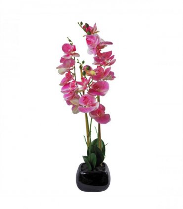 70cm Artificial Orchid Light Pink with Black Ceramic Planter