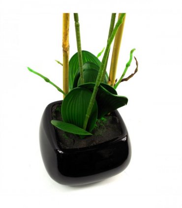 70cm Artificial Orchid Light Pink with Black Ceramic Planter