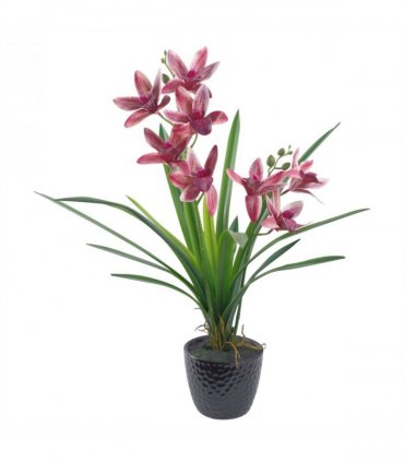 50cm Dark Pink Artificial Orchid in Ceramic Planter