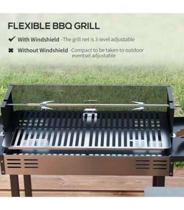 Charcoal Spit Roasting Machine Black Stainless Steel 118cmx32cmx90cm Grill