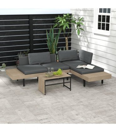 Garden Furniture Sets Grey HDPE Steel Polyester Loveseat Sofa Table 149x63x58cm