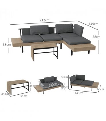 Garden Furniture Sets Grey HDPE Steel Polyester Loveseat Sofa Table 149x63x58cm