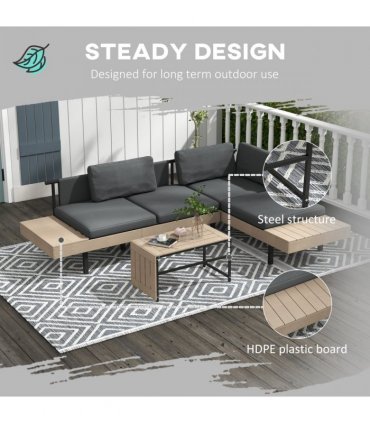 Garden Furniture Sets Grey HDPE Steel Polyester Loveseat Sofa Table 149x63x58cm