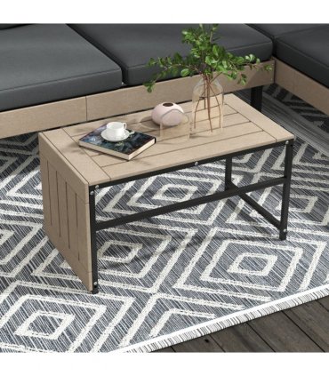 Garden Furniture Sets Grey HDPE Steel Polyester Loveseat Sofa Table 149x63x58cm