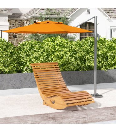 Outsunny Outdoor Rocking Chair w/ Slatted Seat, Wooden Rocking Chair, Teak