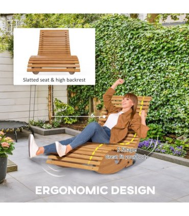 Outsunny Outdoor Rocking Chair w/ Slatted Seat, Wooden Rocking Chair, Teak