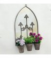 AcaciaHome Vintage Rusty Metal Wall Mirror with Triple Planter 3 Pots Holder - 70cm Arch Design, Indoor/Outdoor Large Garden & Patio Décor for Living & Garden Spaces (1, Vintage Framed)