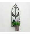 Elegant Rustic Arched Garden Wall Mirror with Flower Pot Holder - Patina Finish, Glass & Metal Frame, 60cm Height - Perfect Planter for Balcony, Porch & Outdoor Aesthetics (1, Floral Design)