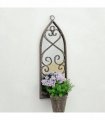 Elegant Rustic Arched Garden Wall Mirror with Flower Pot Holder - Patina Finish, Glass & Metal Frame, 60cm Height - Perfect Planter for Balcony, Porch & Outdoor Aesthetics (1, Antique Design)