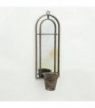 Elegant Rustic Arched Garden Wall Mirror with Flower Pot Holder - Patina Finish, Glass & Metal Frame, 60cm Height - Perfect Planter for Balcony, Porch & Outdoor Aesthetics (1, Round Shape Design)
