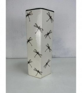 AcaciaHome Durable Ceramic Hexagonal Umbrella stand–Perfect Holder for Home, Office, & Entryway - Adds a Sophisticated Touch to Living Spaces for Canes, & Walking Sticks (Floral Dragonfly Design)