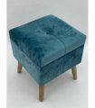 AcaciaHome Stylish & Durable Living Velvet Ottoman Footstool with Lift-Up Storage, Square Design, Traditional Pattern, Comfortable Medium Firmness for Living Room, Office or Lounge (Blue, Square)