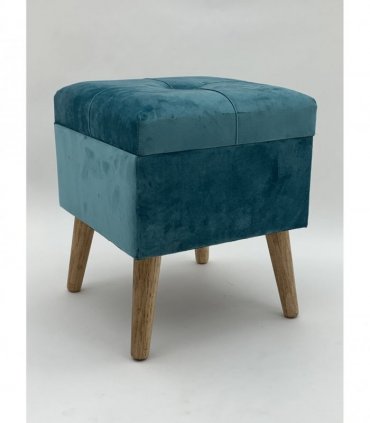 AcaciaHome Stylish & Durable Living Velvet Ottoman Footstool with Lift-Up Storage, Square Design, Traditional Pattern, Comfortable Medium Firmness for Living Room, Office or Lounge (Blue, Square)
