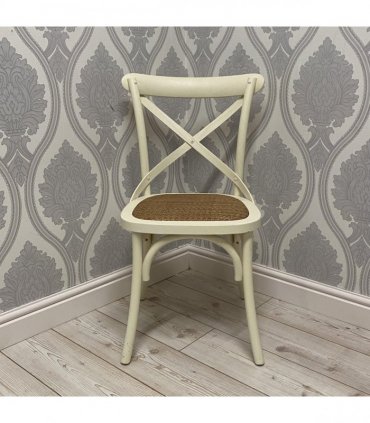 Modern & Stylish Hand Finished Cross Back Oak Wooden Cafe Chair - Exclusive Rattan Seat Comfortable Office Furniture Collections for Home, Dining, Cafe, and Office Seating (Cream)