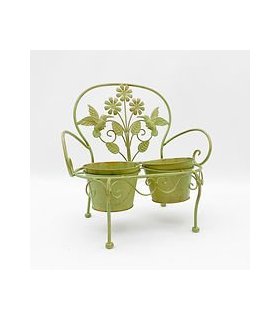 AcaciaHome Elegant Double Bench Plant Stand - 2 Pot Metal Flower Display Rack for Indoor & Outdoor Use, Weatherproof Finish, Modern Design Perfect for Porches, Balconies, and Flower Beds (Green)