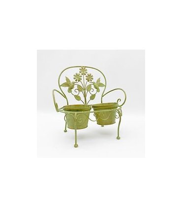 AcaciaHome Elegant Double Bench Plant Stand - 2 Pot Metal Flower Display Rack for Indoor & Outdoor Use, Weatherproof Finish, Modern Design Perfect for Porches, Balconies, and Flower Beds (Green)