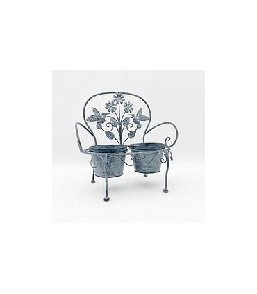 AcaciaHome Elegant Double Bench Plant Stand - 2 Pot Metal Flower Display Rack for Indoor & Outdoor Use, Weatherproof Finish, Modern Design Perfect for Porches, Balconies, and Flower Beds (Grey)