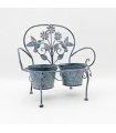 AcaciaHome Elegant Double Bench Plant Stand - 2 Pot Metal Flower Display Rack for Indoor & Outdoor Use, Weatherproof Finish, Modern Design Perfect for Porches, Balconies, and Flower Beds (Grey)
